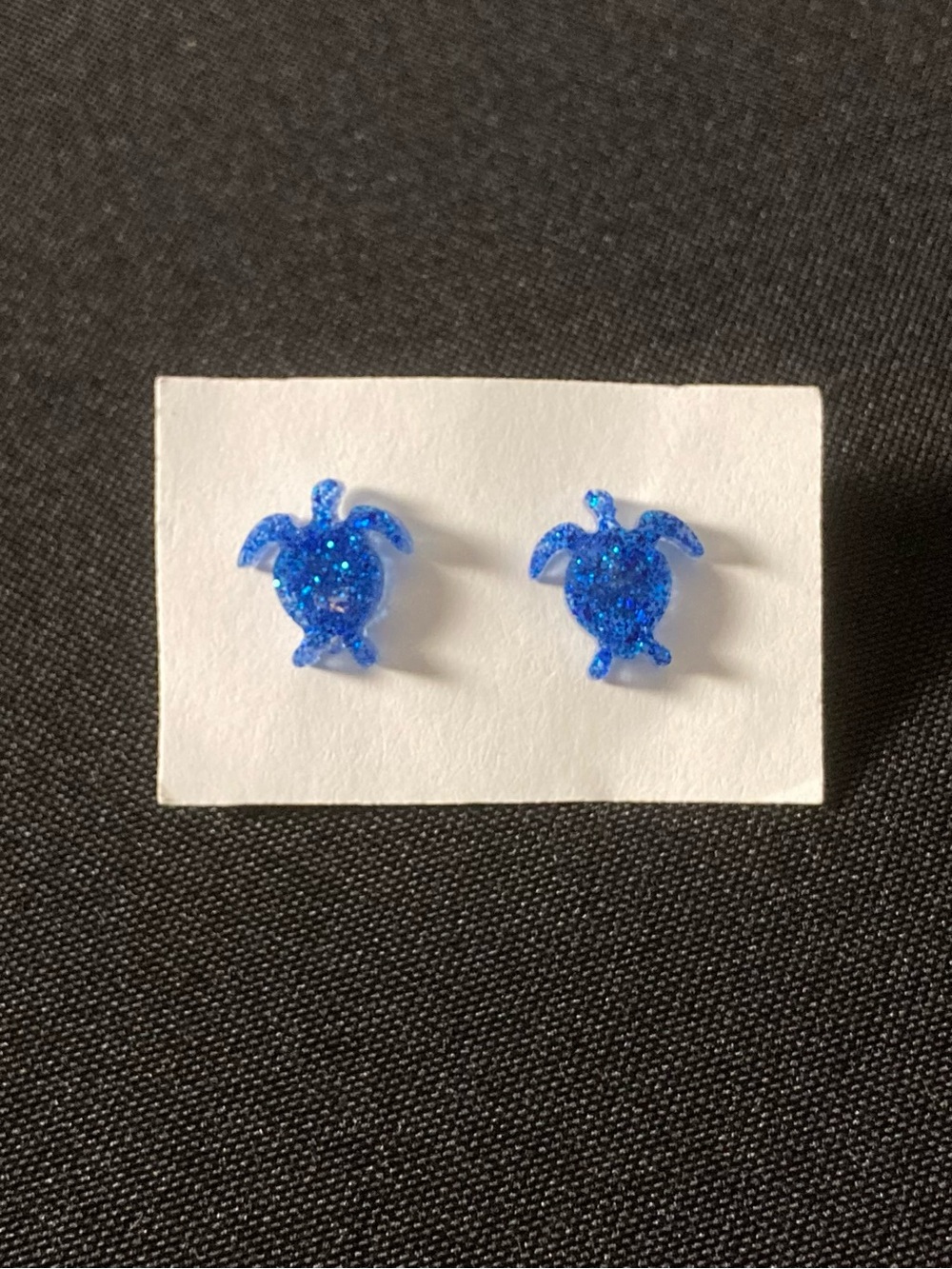 Handmade Blue Glittery Mini Sea Turtle Stud Earrings